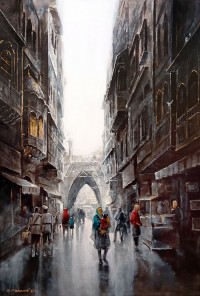 K Mehmood, 24 x 36 Inch, Acrylic and Charcoal on Canvas, Cityscape Painting, AC-KHM-004